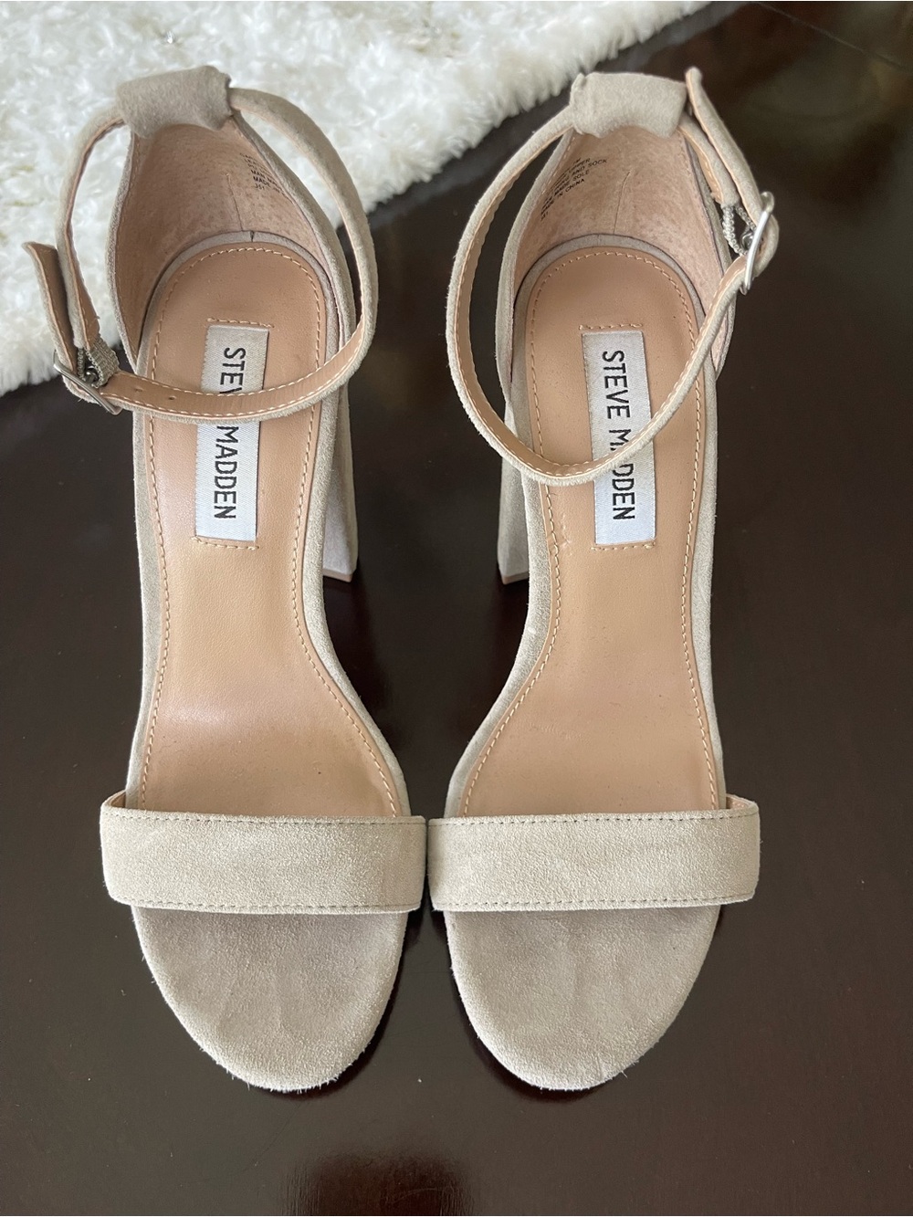 Steve Madden Taupe Suede Block Heel Sandals Size 7 - Picture 2 of 10